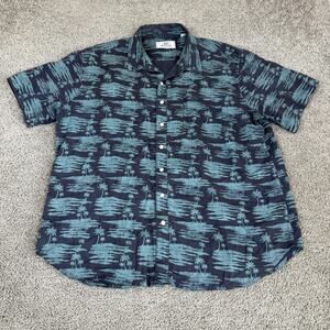 Madda Fella Shirt Mens XL Blue Hawaiian Short Sleeve Button Linen Casual